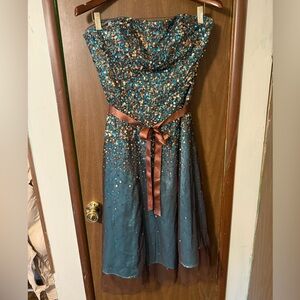Vintage Scala Blue and Gold Strapless Fit and Flare Dress